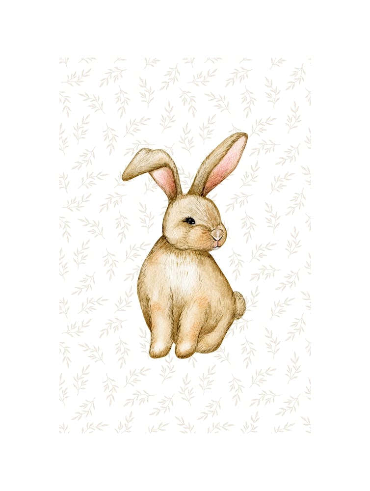 Vintage Style Bunny With Leaf Pattern 1