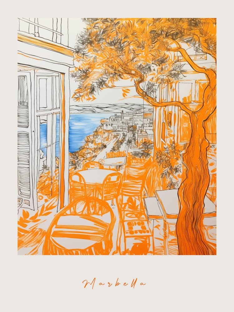 Marbella Spain 2 Orange Drawing Poster