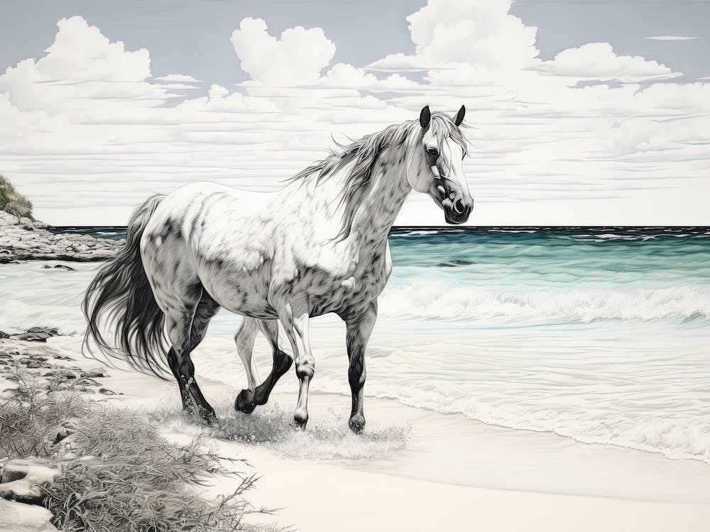 A Horse Oil Painting In Grace Bay Beach Turks And Caicos Islands, Landscape 1