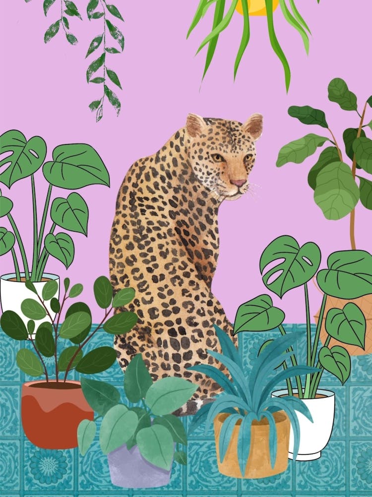Leopard with Houseplants