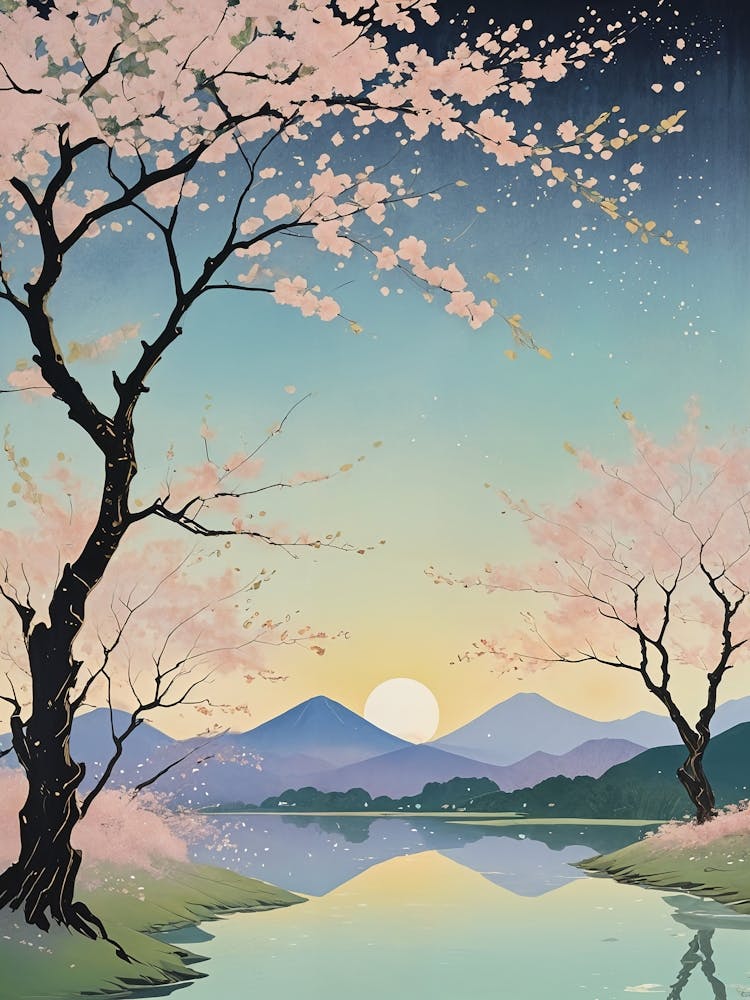 Cherry Blossoms By The Lake no1