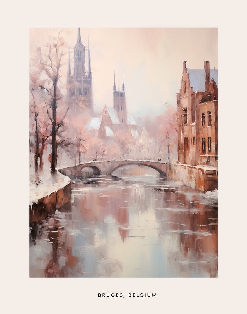 Dreamy Winter Painting Poster Bruges Belgium 2