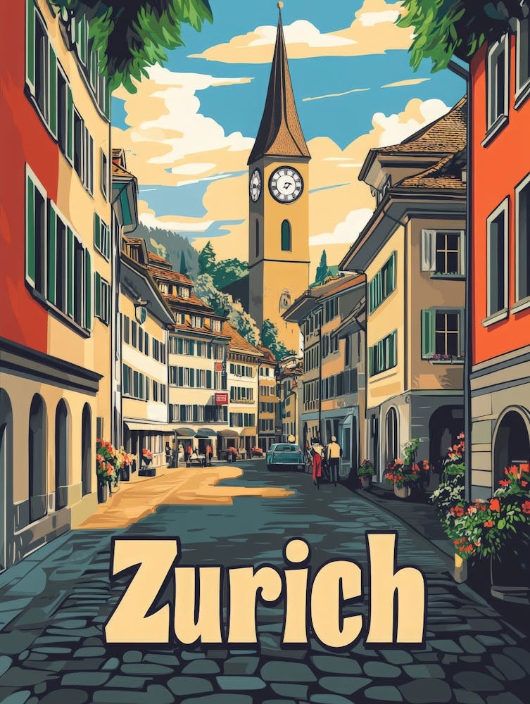 Aihrgdesign A Retro Travel Poster For Zurich 3