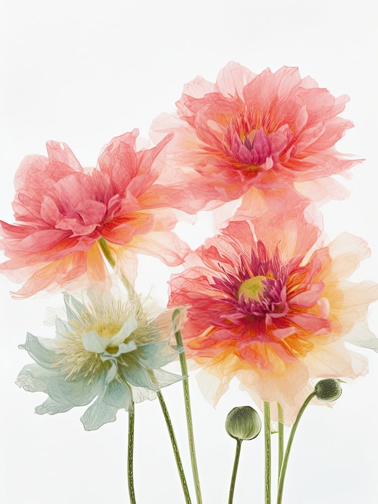 Dahlia Flowers Acrylic Painting In Pastel Colours 5