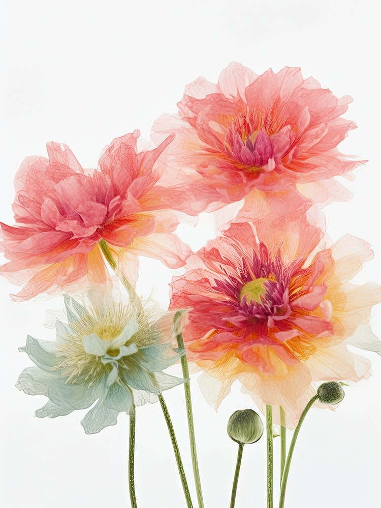 Dahlia Flowers Acrylic Painting In Pastel Colours 5