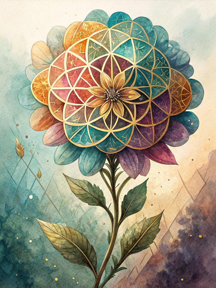 Oil Painting Style Geometric Flower Overlay