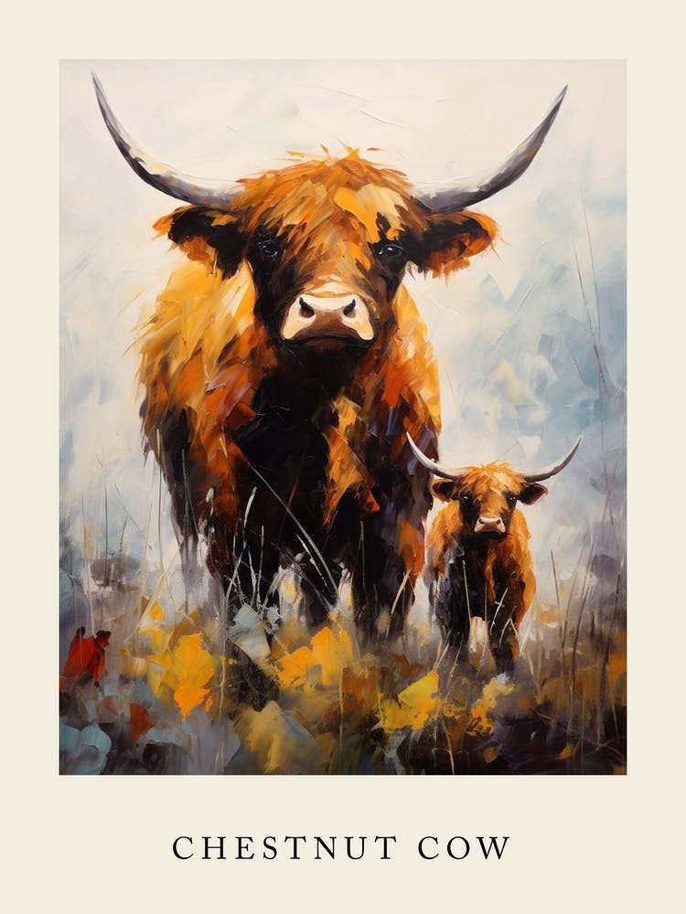 Yellow & Chestnut Brushstroke Highland Cows