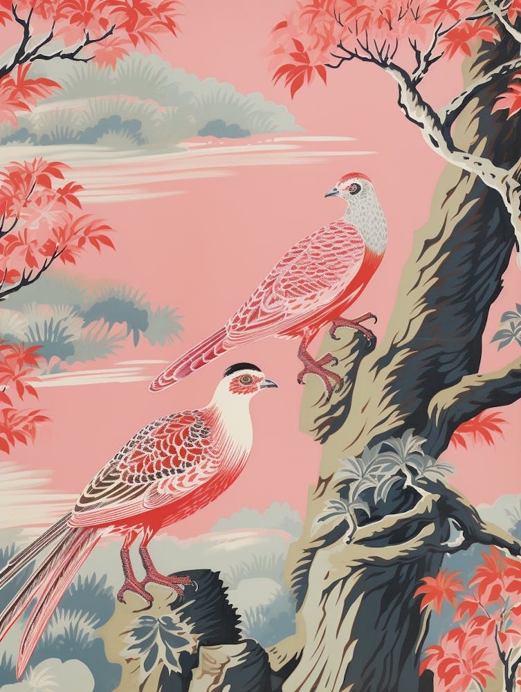 Vintage Japanese Inspired Bird Print Pheasant 2