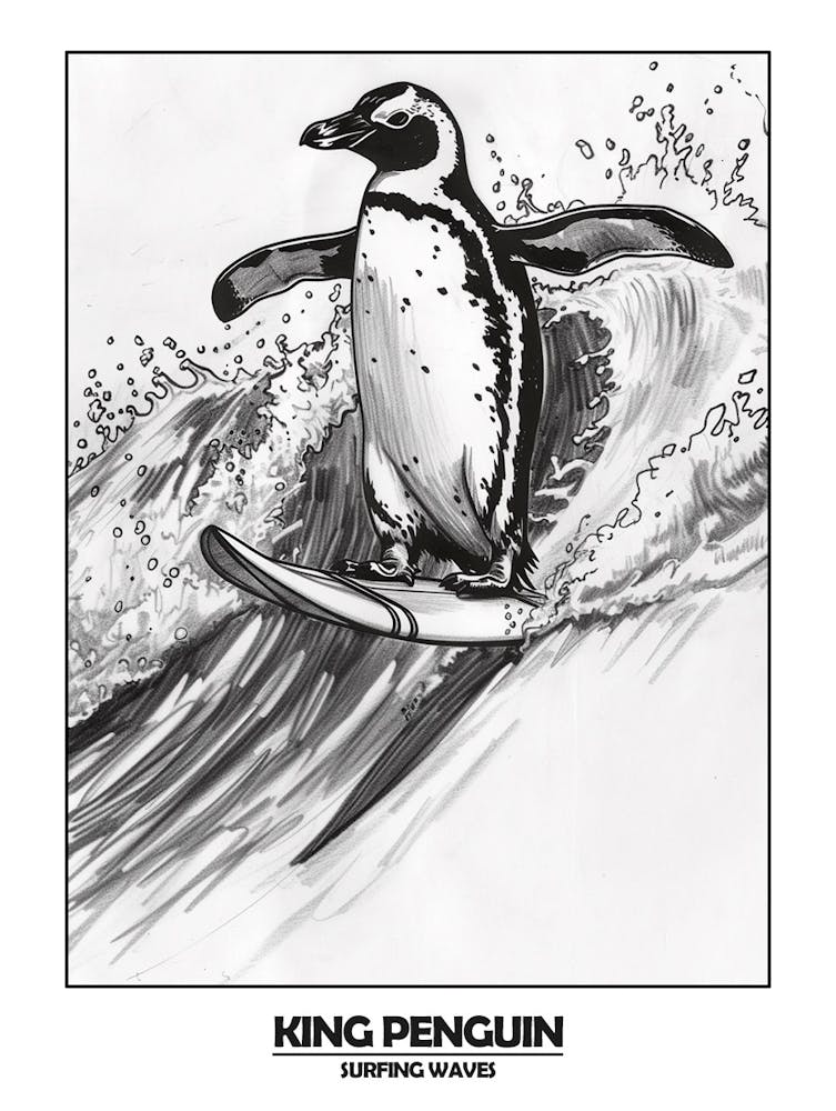 Penguin Surfing Waves Poster 6