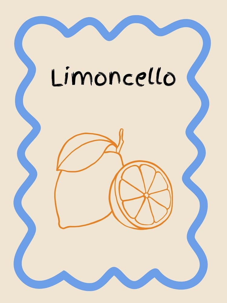 Limoncello Gekritzel Poster Blau & Orange
