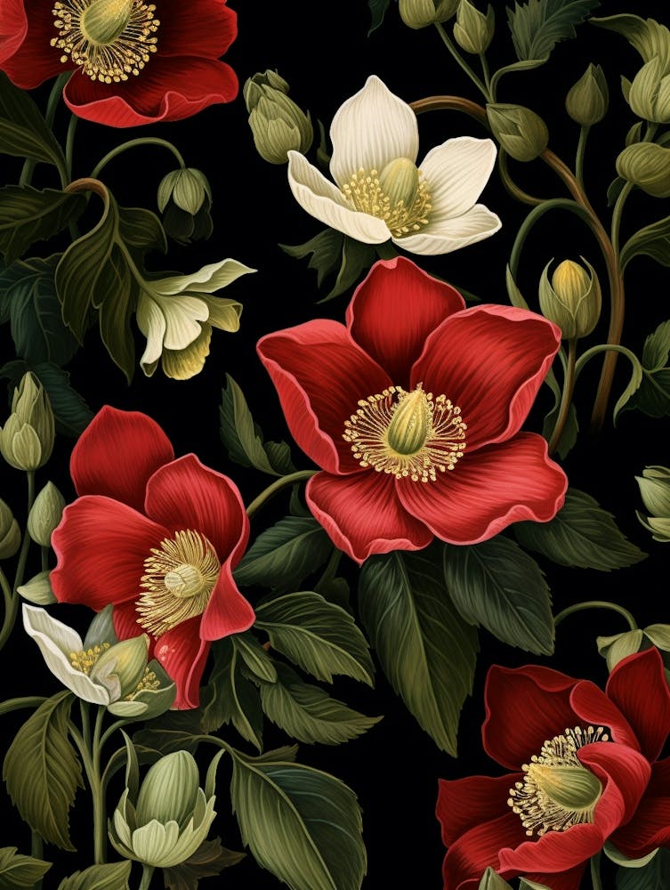 Hellebore 1 William Morris Style Winter Florals