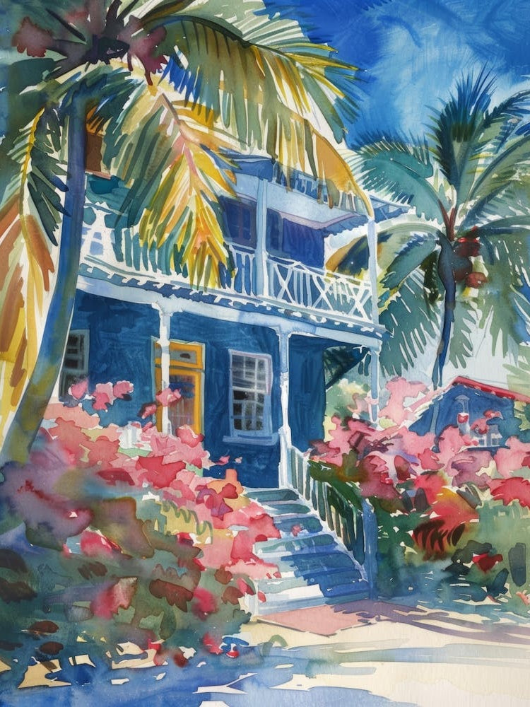 Blue House With Palm Trees 3
