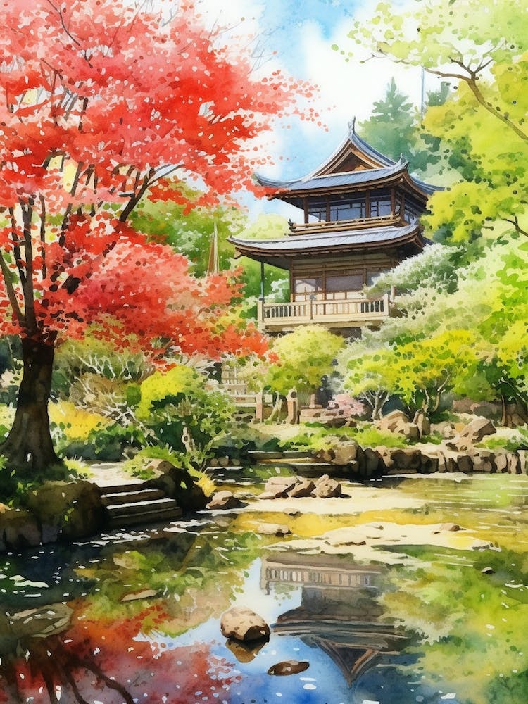 Ryoan Ji Garden Japan Watercolour 3