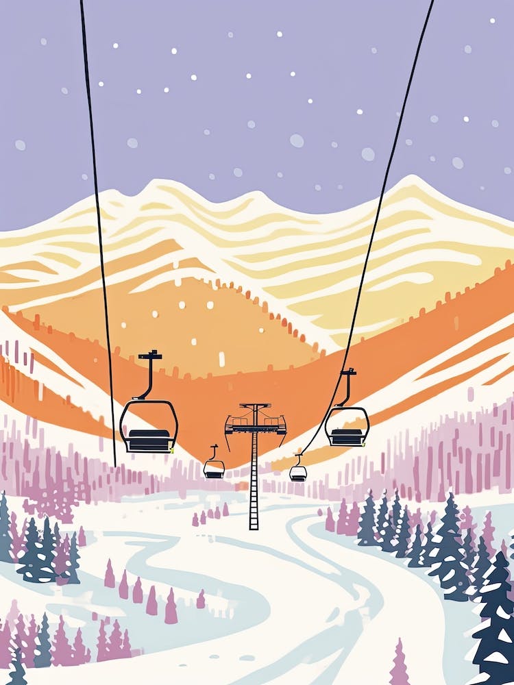 Park City Mountain Resort   Utah, Usa, Ski Resort Pastel Colours Illustration 1