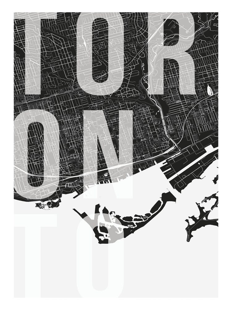Toronto Mono Street Map Text Overlay