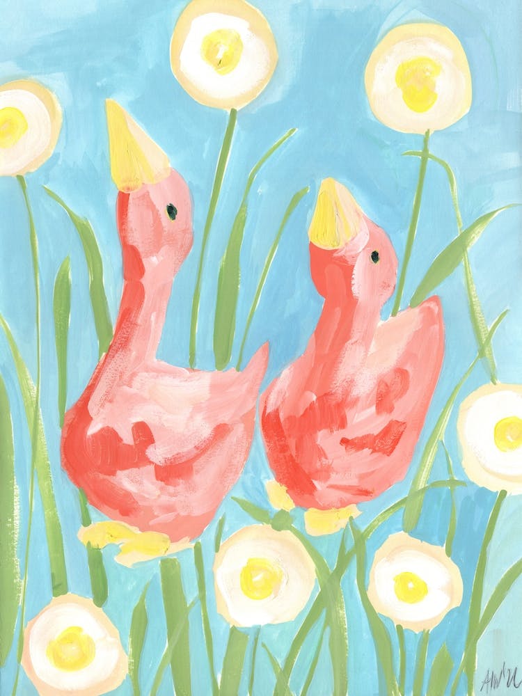 Coral Geese In The Garden