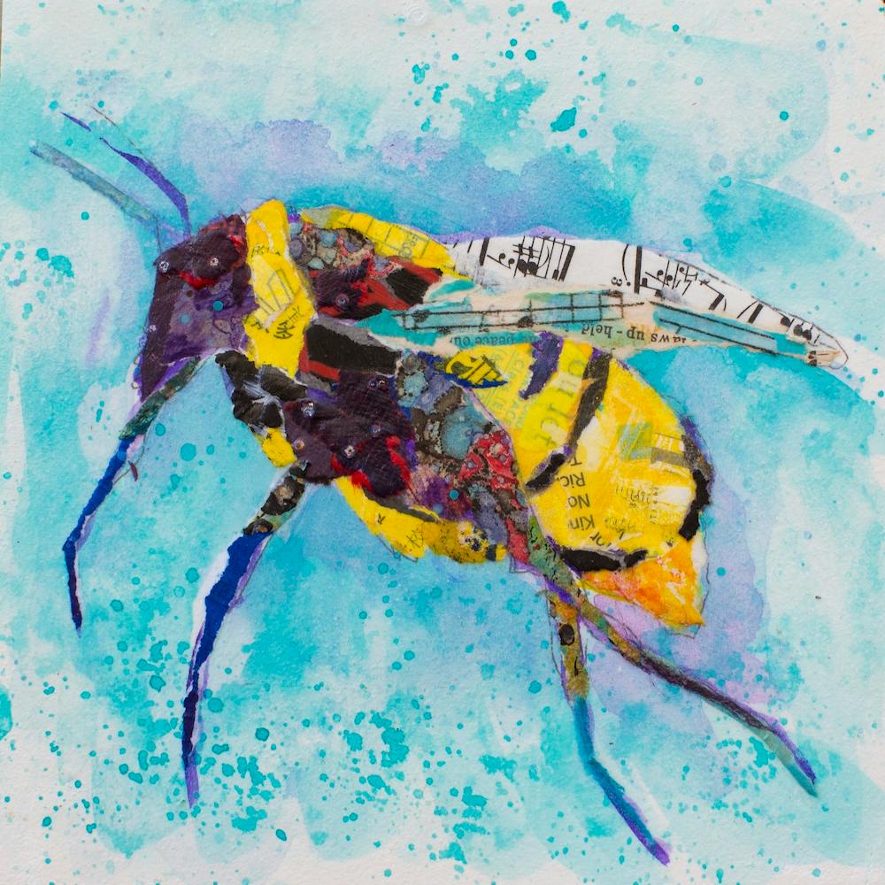 Painting Collage Colorful Bee And Nature Square
