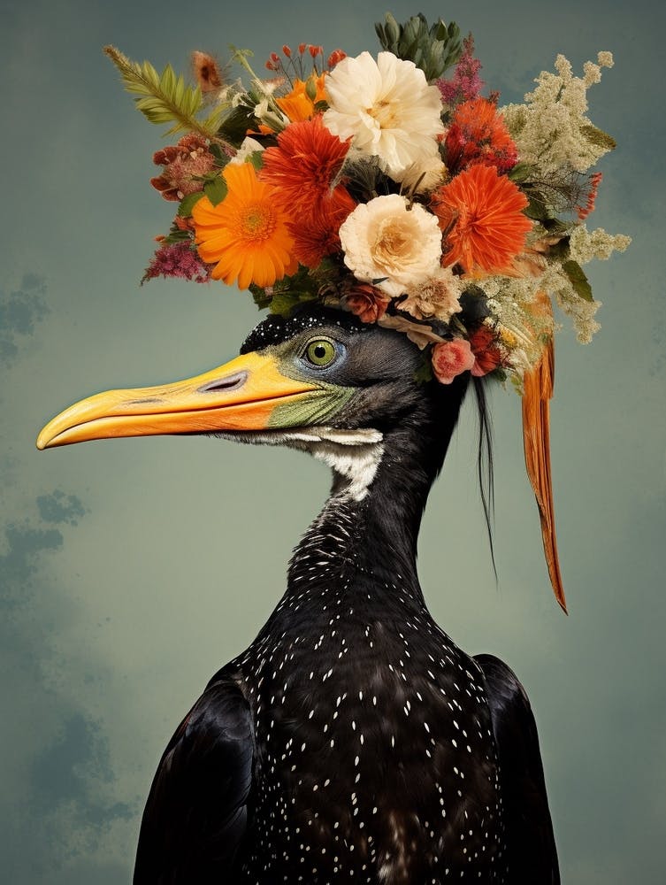 Bird With A Flower Crown Cormorant 4