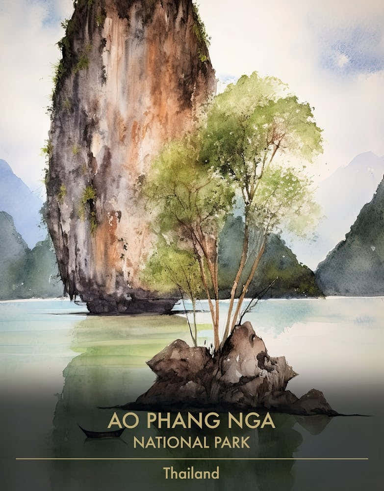 Ao Phang Nga National Park Thailand Watercolour 1
