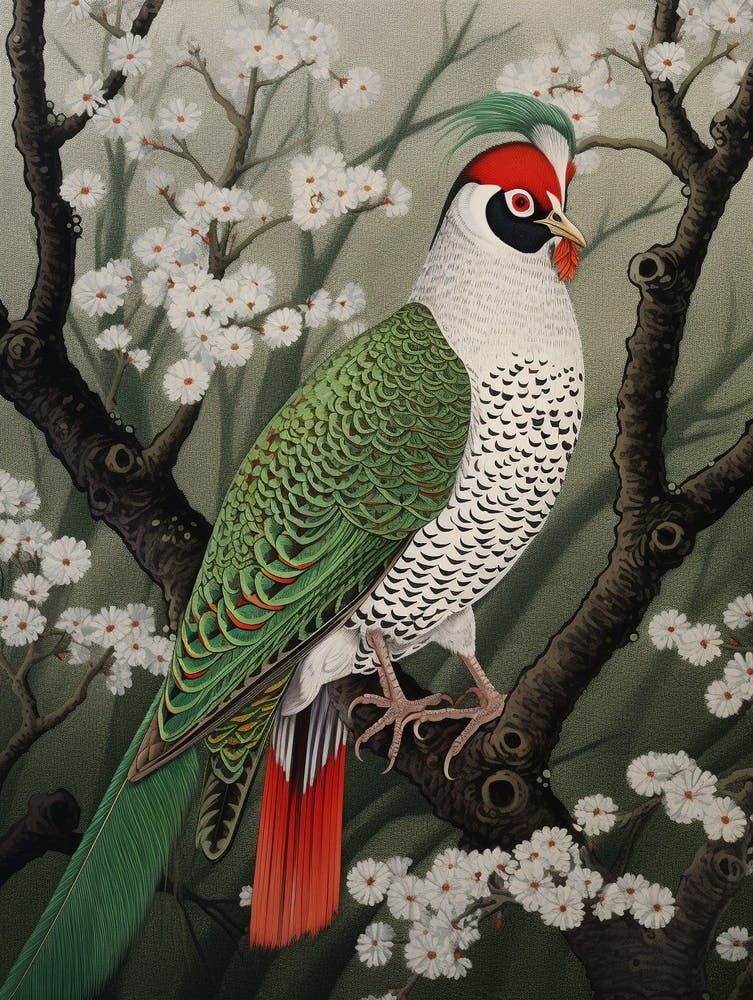 Ohara Koson Inspired Bird Painting Pheasant 4