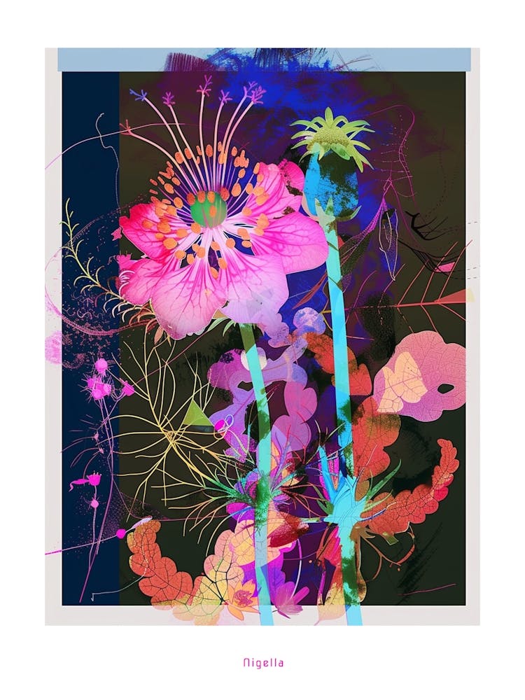 Nigella 7 Neon Blumen Collage Poster
