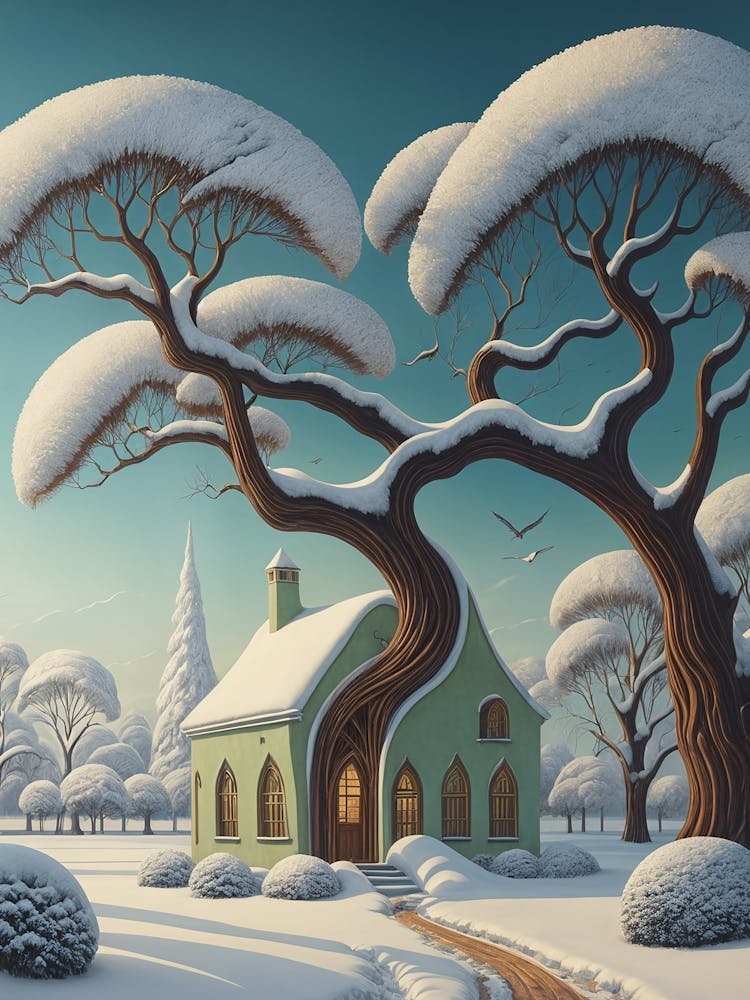 Fantasy Tree House In The Snow