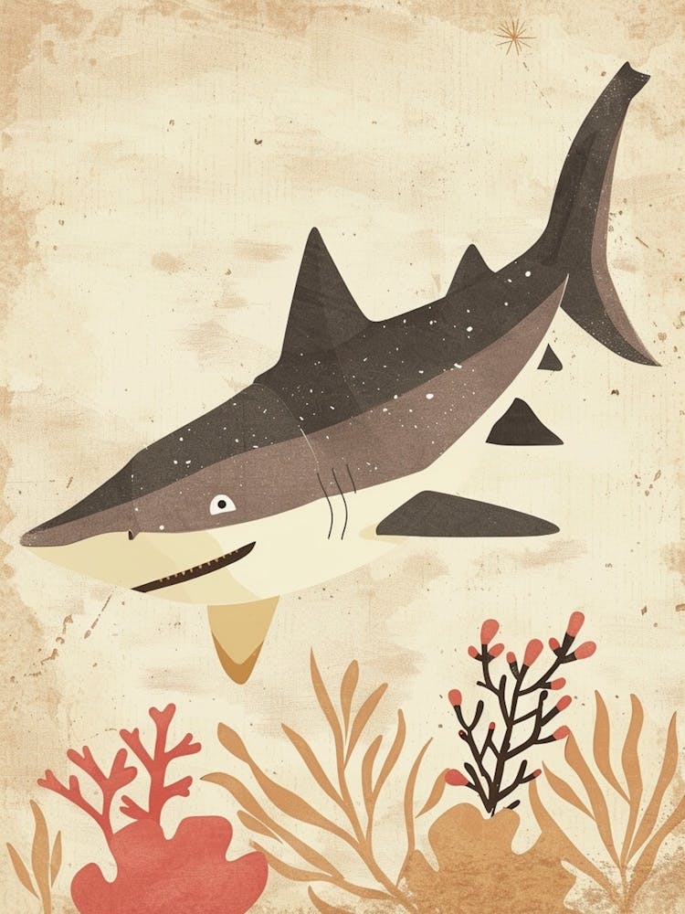 Cute Beige Tones Shark With Coral 1