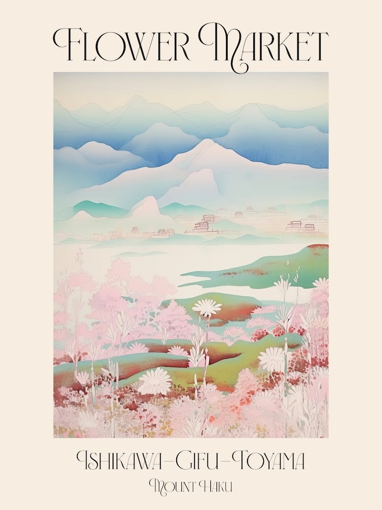 Blumenmarkt Mount Haku in Ishikawa Gifu Toyama, Japanische Landschaft 1 Poster
