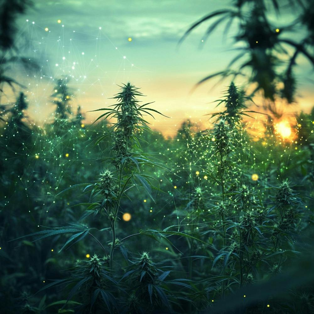 Sunset In A Cannabis Field
