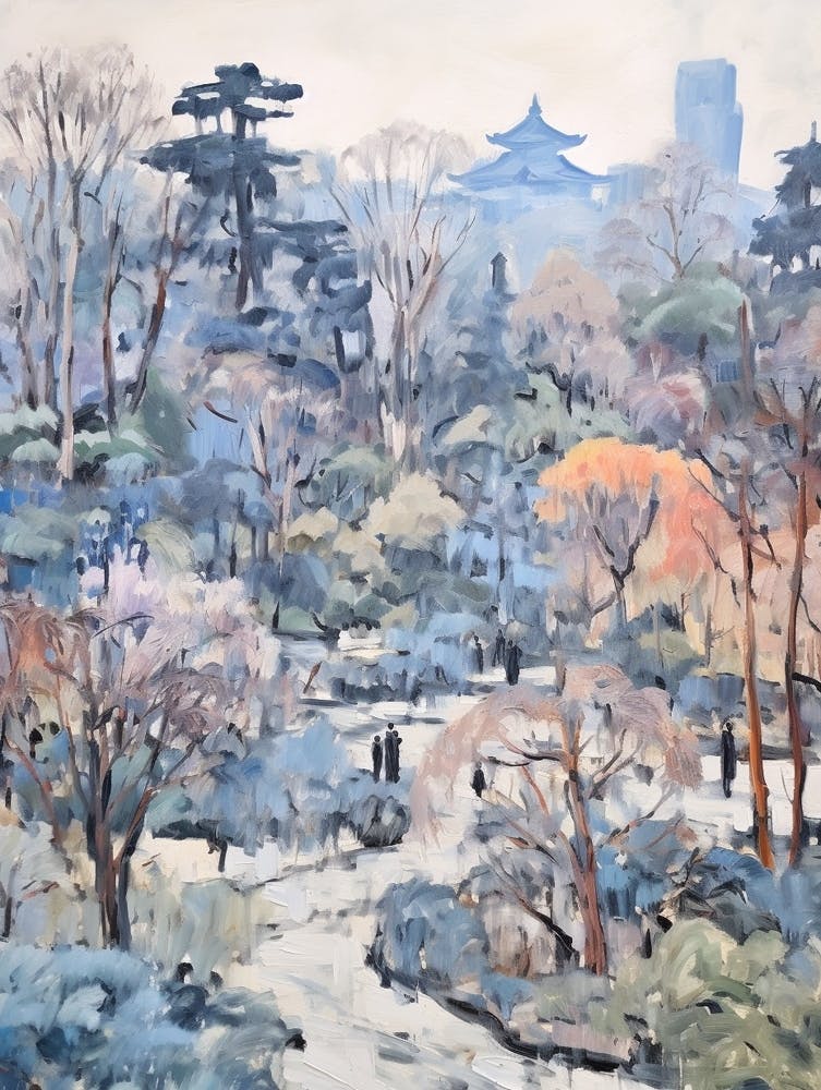 Winter City Park Painting Shinjuku Gyoen National Garden Japan 2