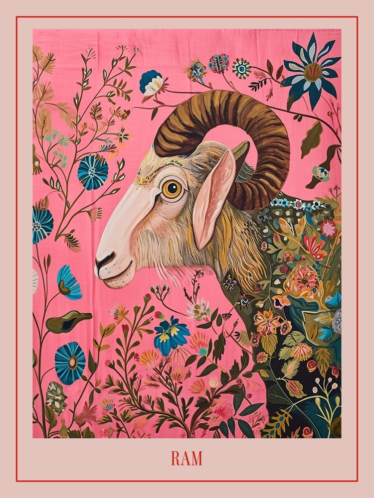 Floral Animal Painting Ram 4 Poster