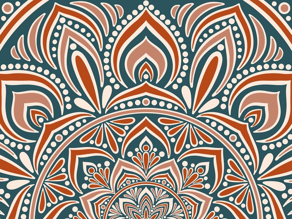 WA240021 - Intricate Orange and Teal Mandala - Vibrant Bohemian Geometric Art