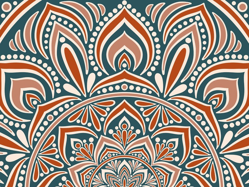 WA240021 - Intricate Orange and Teal Mandala - Vibrant Bohemian Geometric Art