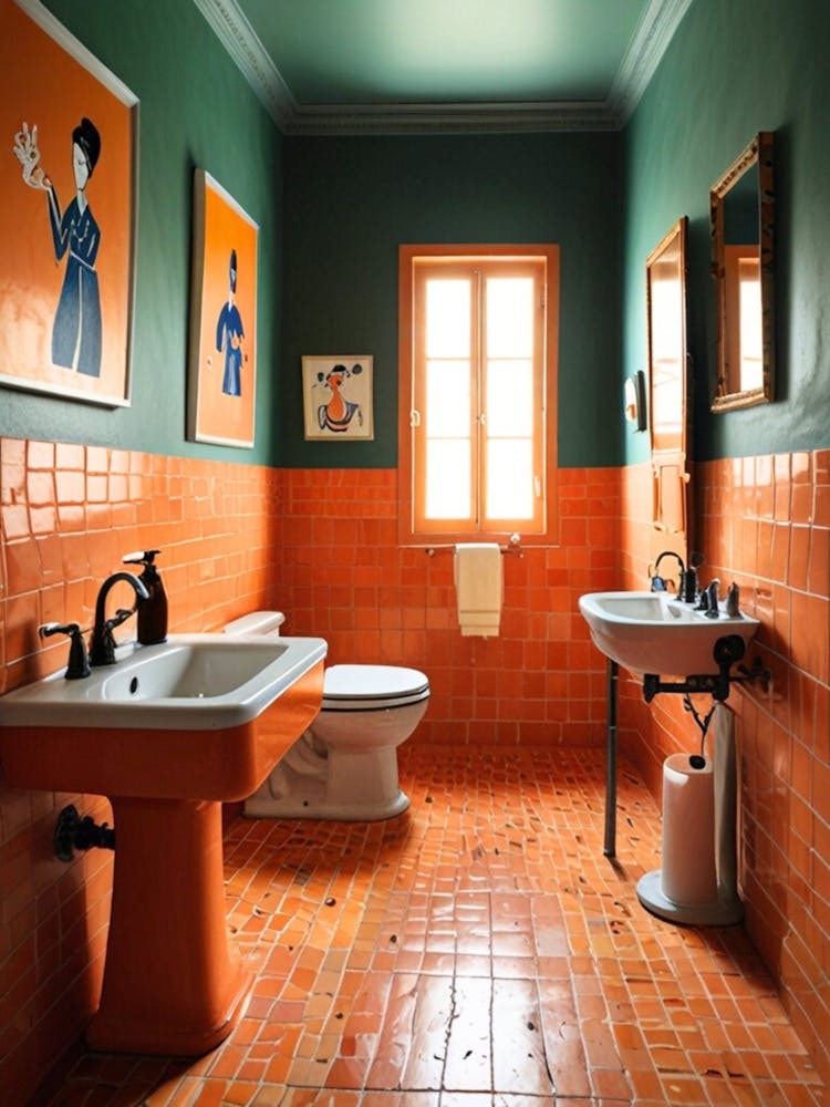 Bathroom With Orange Tile