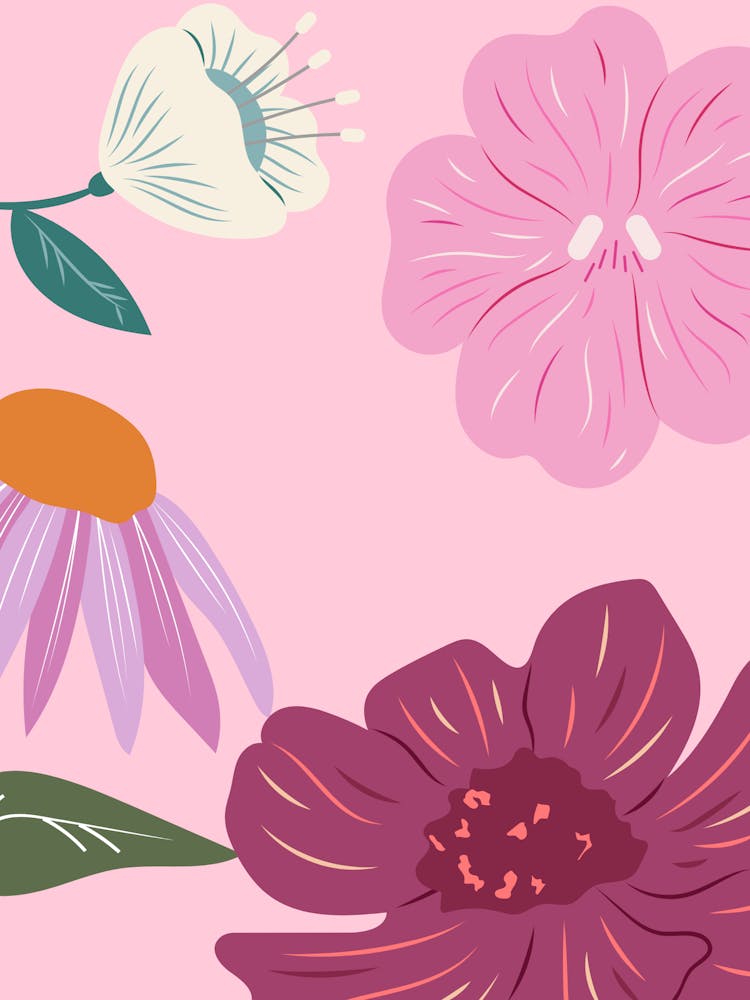 Flowers On A Pink Background 1