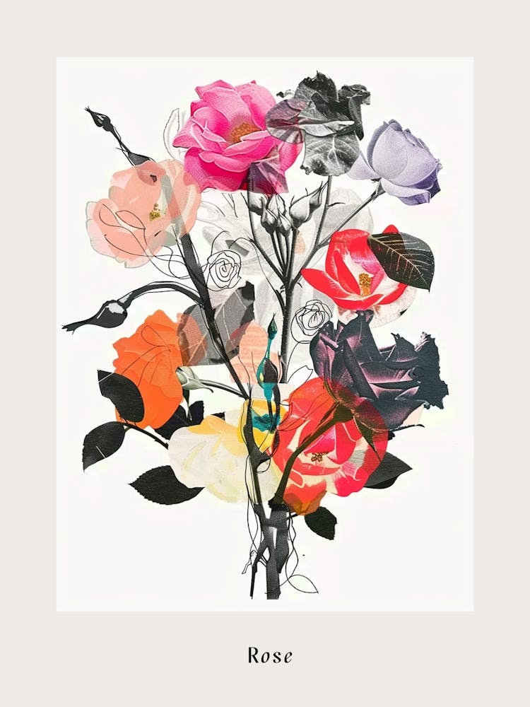 Rose 6 Collage Flower Bouquet Poster