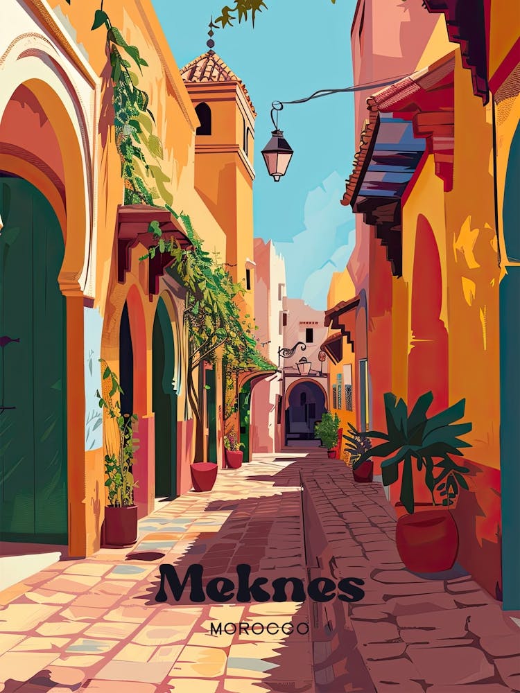 Meknes Morocco Imperial City Digital Travel Illustration