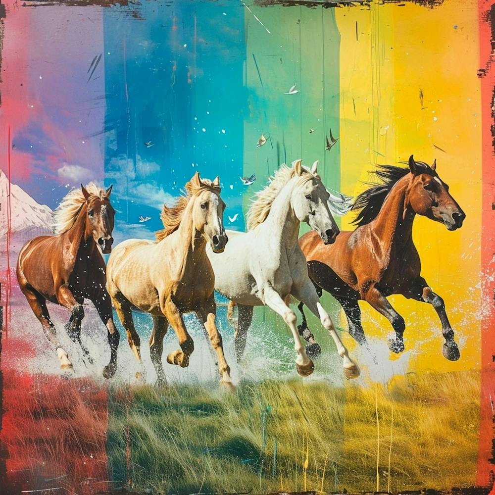 Rainbow Horses Galloping Collage 3