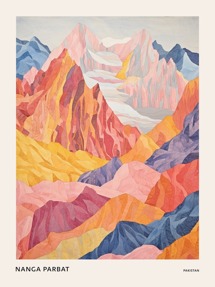 Nanga Parbat Pakistan 4 Colourful Mountain Illustration Poster