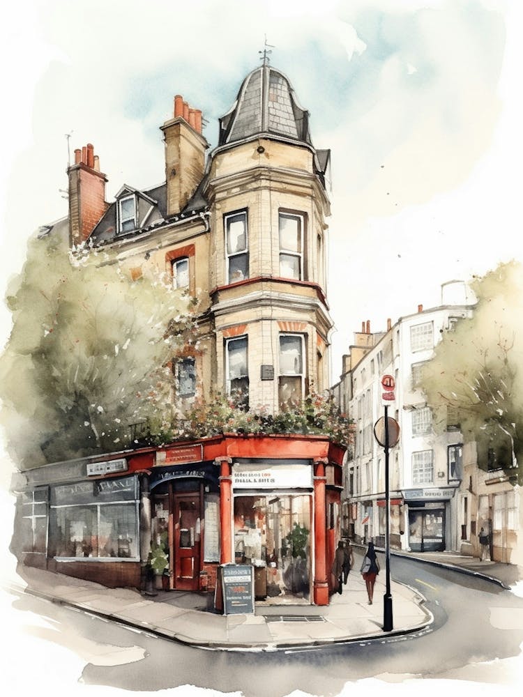 New Cross London Neighborhood, Watercolour 1