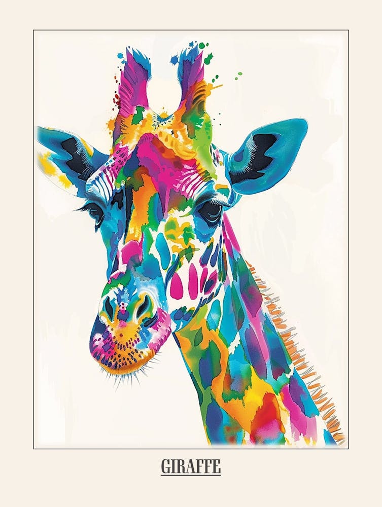Giraffe Colourful Watercolour 2 Poster