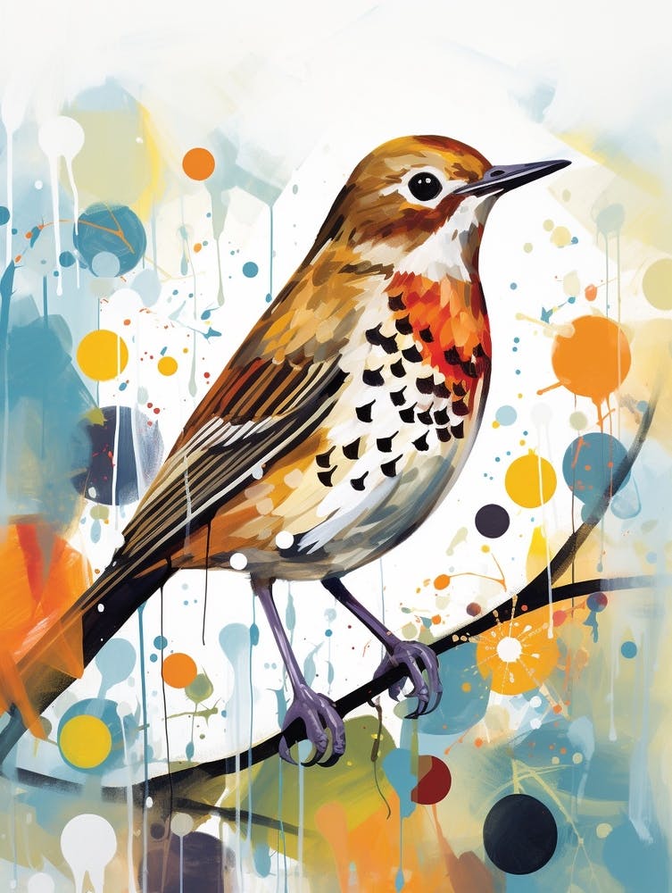 Vogelgemälde Collage Einsiedlerdrossel 3
