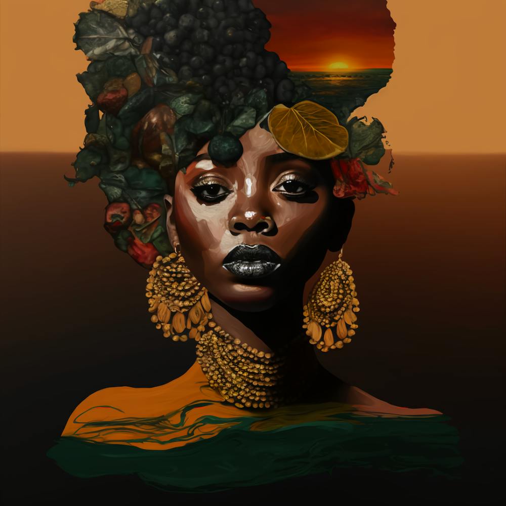 Afrikanische Frau mit Sonnenuntergang