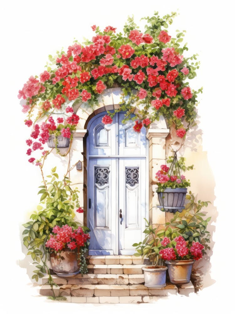 Antibes, France   Mediterranean Doors Watercolour Painting 1
