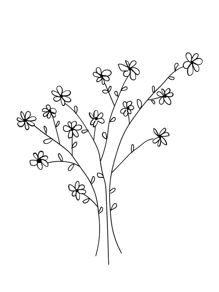 Arbre Avec Fleurs dessin à la main art linéaire minimaliste