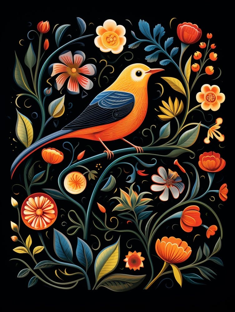 Folk Bird Illustration European Robin 1