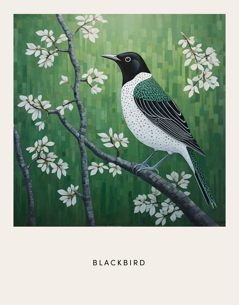 Ohara Koson Inspired Bird Painting Blackbird 1 Poster