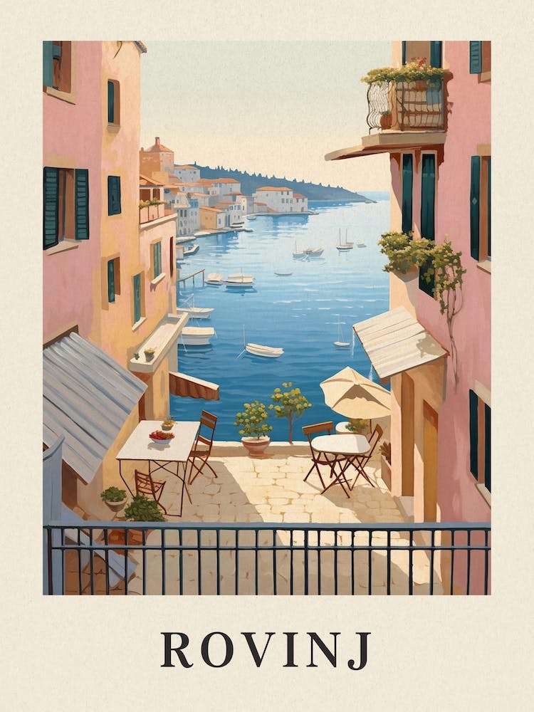Rovinj Croatia 3 Vintage Pink Travel Illustration Poster