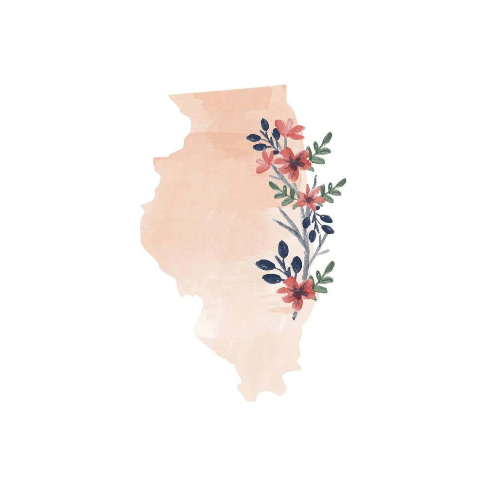 Illinois Watercolor Floral State