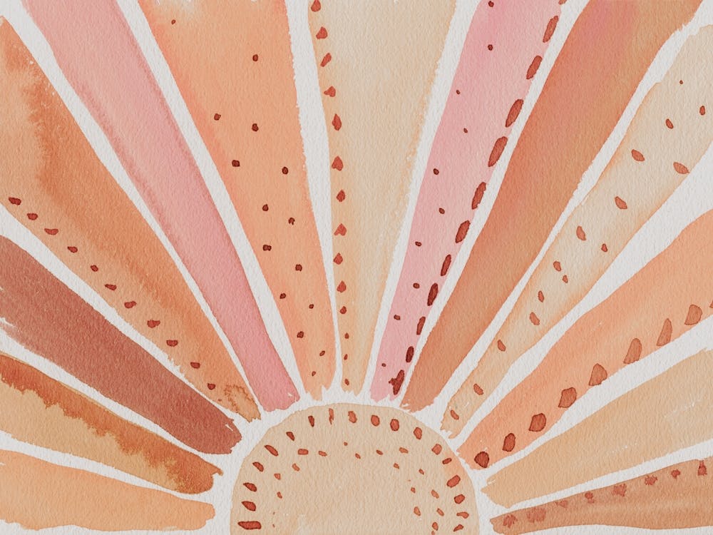 Mauve, Blush and Orange Sun, Watercolor Boho Sunset